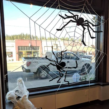 

SZS Hot 3PCS Halloween Spider Web Halloween Spider Decorations 142 inch Mega Spider Web 30 inch Giant Spider Huge Spider Web Ind
