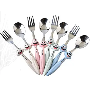 

2 Pcs/set Baby Feeding Spoon Fork Cutlery Set Kids Children Cartoon Stainless Steel Tableware