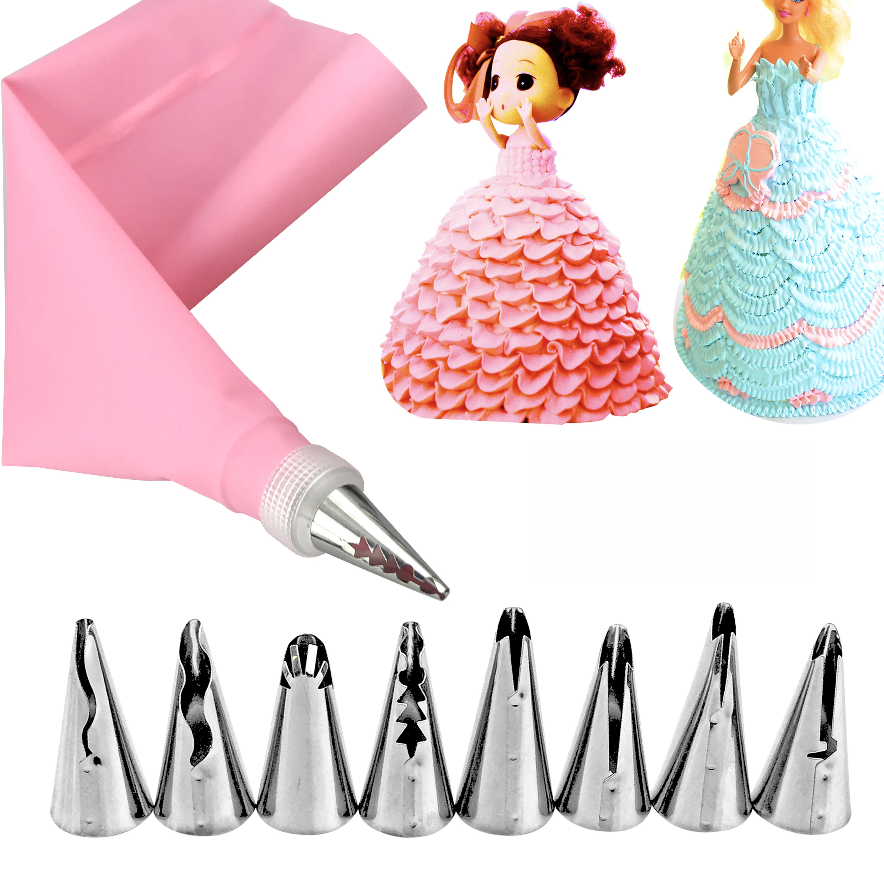 

10Pcs/Set Skirt Lace Cake Decorating Tips Tool With Cream Bag Stainless Steel Pastry Icing Piping Nozzles Confectionery DIY Bake