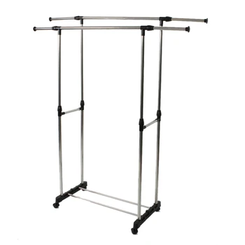 

Dual-bar Vertically Stand Stretching Clothes Bedroom Hanger Assembled Coat Rack Stand With Shoe Shelf Closet