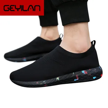 

Men Outdoor Fly Woven Lightweight Mesh Sneakers Breathable Students Slip-on Male Student Solid Color Running Shoes обувь мужская