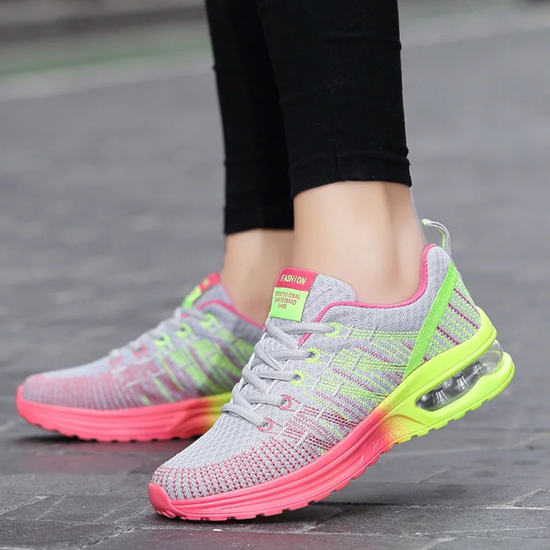 

Women Mesh Flyknit Running Shoes 2019 New Lady Air Cushion Athletic Fitness Sport Shoes Breathable Outdoor Lightweight Sneakers