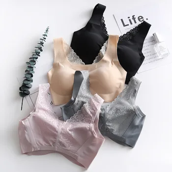 

New Style Japan Premier Mind Beauty Back Lace Bra Sports Wrap-around Vest-Free Steel Ring Push up Viscose Underwear Thin