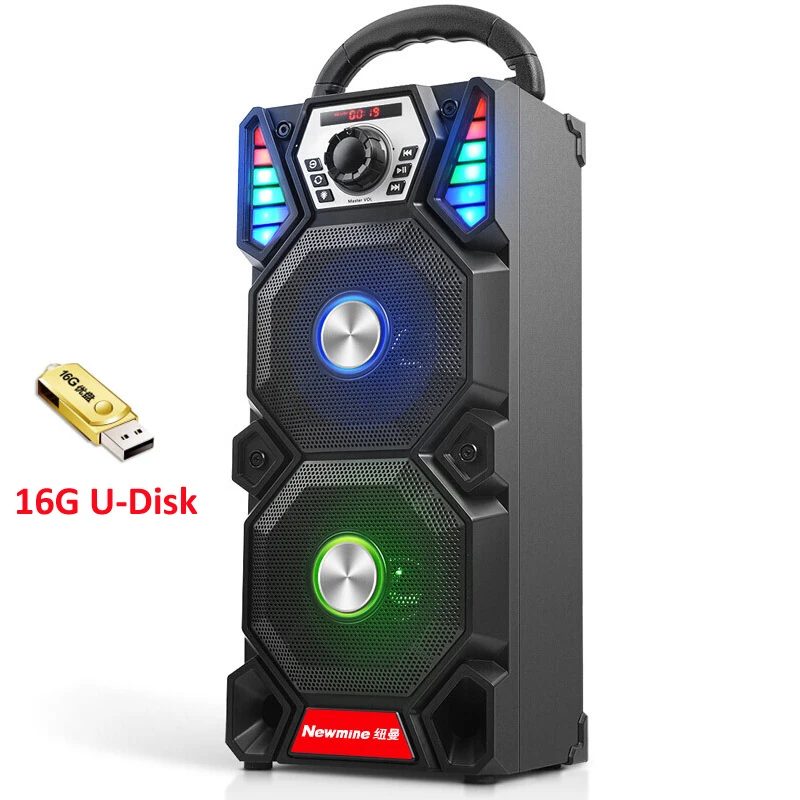 Newmine A1 Портативный DJ плеер беспроводной Bluetooth открытый мощный вечерние светодиодный светильник аудио сабвуфер колонки Поддержка компьютера - Цвет: With 16G U Disk