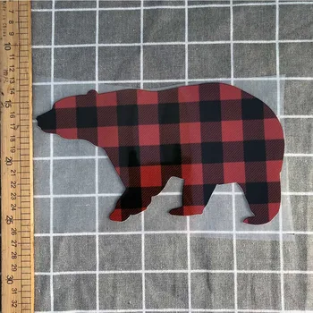 

MAMA Bear Heat Transfers Patch Iron On Clothing Patch Horror Christmas Pajamas Red Black Plaid Sticker For T-Shirt
