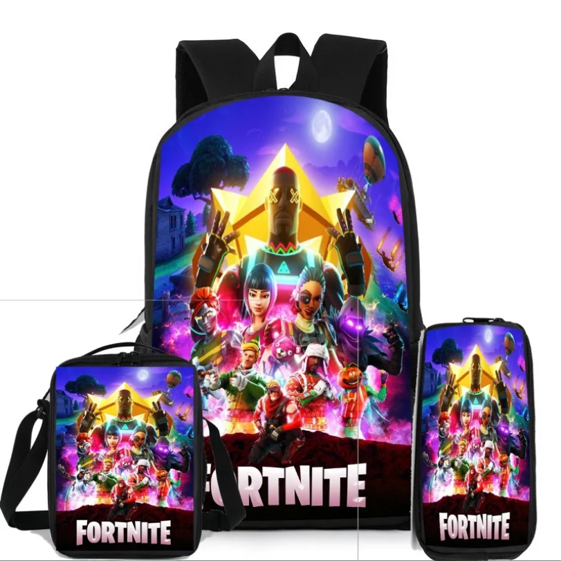 3 unids/set chico niño mochila Fortnites mochila genial impermeable mochila fortaleza noche bolso de la escuela del estudiante chico juguete