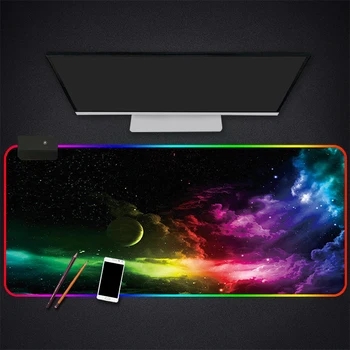 

RGB Mouse Pad Large Gaming Luminous Waterproof Non-slip Rubber Desk Mat Cosmic Nebula Mousepad Computer Laptop Keyboard Desk Pad