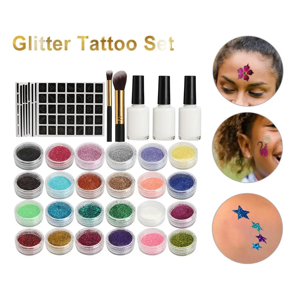 24 Colors Set Flash Diamond Shimmer Glitter Powder For Temporary Tattoo Kids Face Body DIY Nail Painting Art Makeup Tool 24 Colors Set Flash Diamond Shimmer Glitter Powder For Temporary Tattoo Kids Face Body DIY Nail Painting Art Makeup Tool
