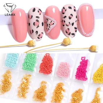 

LEAMX 6 Grids/Pack Multi-colored All Various Shapes Chains Ring Buckle Metal 3D Studs Nail Art Alloy Decorations Manicure L560