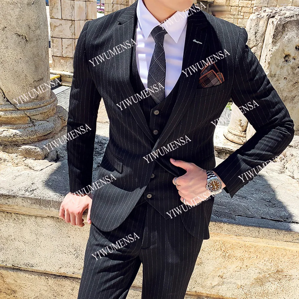 

YIWUMENSA Handsome Plaid Wedding Suits Tuxedos Party Formal Business Smoking Slim Fit Men Jacket+Vest+Pants Custom Made Gowns