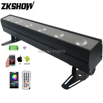 

6*15W LED Wall Washer Bar Light RGBWA+UV Smart Phone APP+2.4G Wireless+IR Remote Rechargeable Battery Stage DJ Disco Lighting