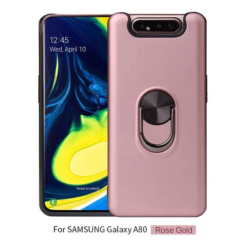 Для samsung A80 простое два в одном крепление в виде кольца на палец чехол для samsung GALAXY A10E A20E A50 A60 A70 чистый цвет антипадающий чехол - Цвет: Rose Gold