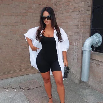 

Femme Bodysuit Sleeveless Crop Top Low Cut Skinny Romper Gray Streetwear One-piece Playsuit Solid Color Shorts Sexy Soft Home