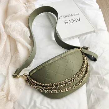 

PU leather lady's chest bag women waist packs green color