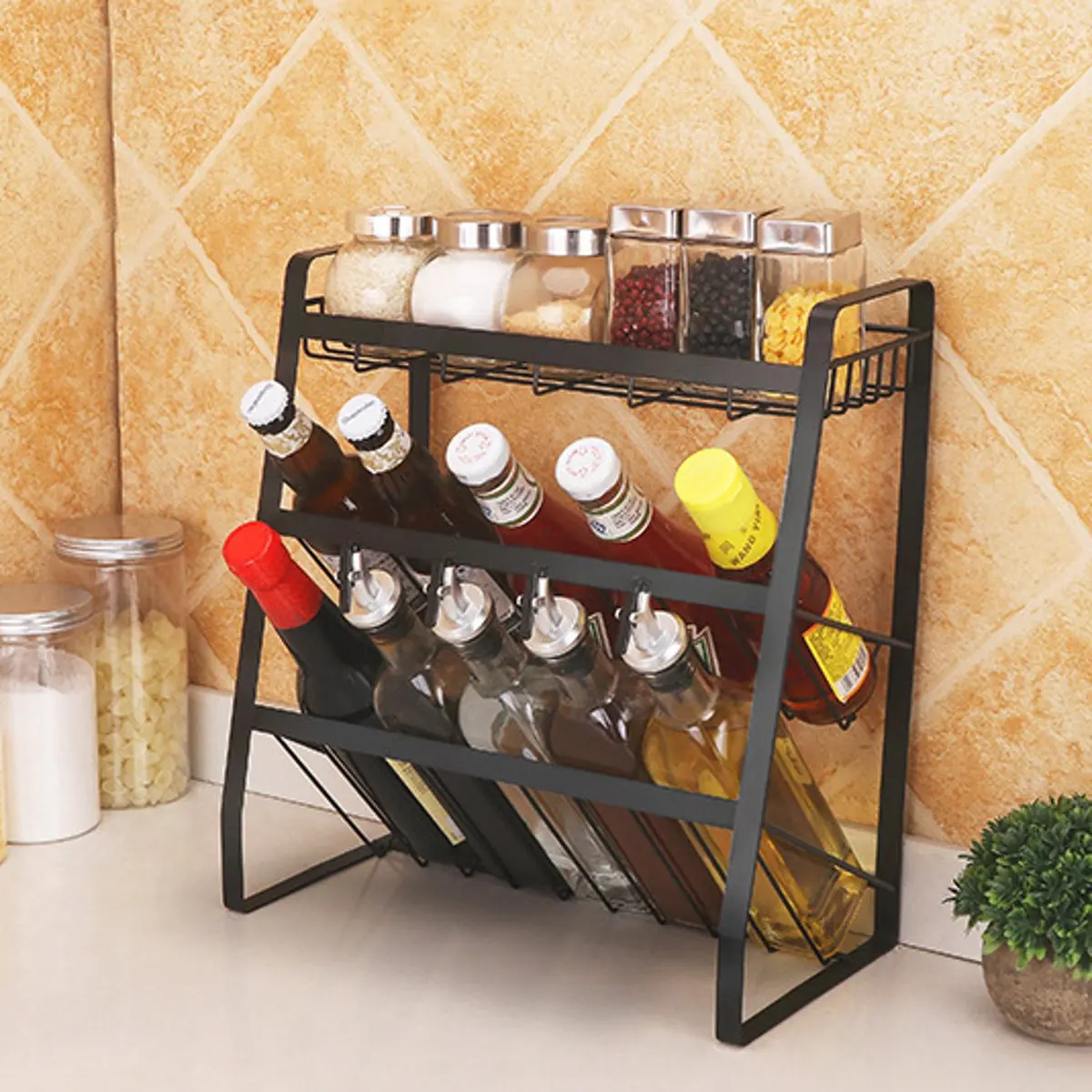

Metal 3 Layers Storage Rack Holder Multifunction Organizer Seasoning Bottles Stand Shelf Dish Bowl Drain Rack Kitchen Tool