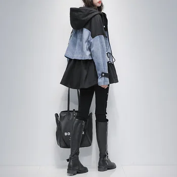 

Windbreaker 2020 Autumn New Style Plus Size Loose Slim Hooded Full Zipper Denim Jacket Women