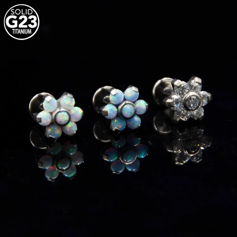 

G23 Titanium Opal Flower Lip Ring Ear Tragus Cartilag Earring Piercing labret Lip Stud Helix Labret Ring Piercing Jewelry