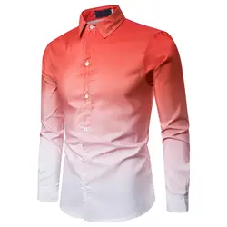 Модный градиентный цветной рубашка для мужчин 2019 осень новый длинный рукав Slim Fit мужские платья рубашки деловая повседневная мужская