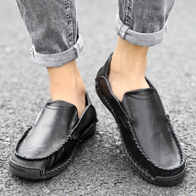 

SUOVEKGO Genuine Leather Men's Driving Shoes Easy Shoes Lazy Flat Shoes Summer Autumn Men Footwear Casual Shoes Fishshoes Loafer