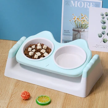 

Cat Bowl Protect Cervical Tilt Food Water Dual-use Double Cats Bowls With Raised Stand Pets Feeding Drinking Feeder for Cats Dog