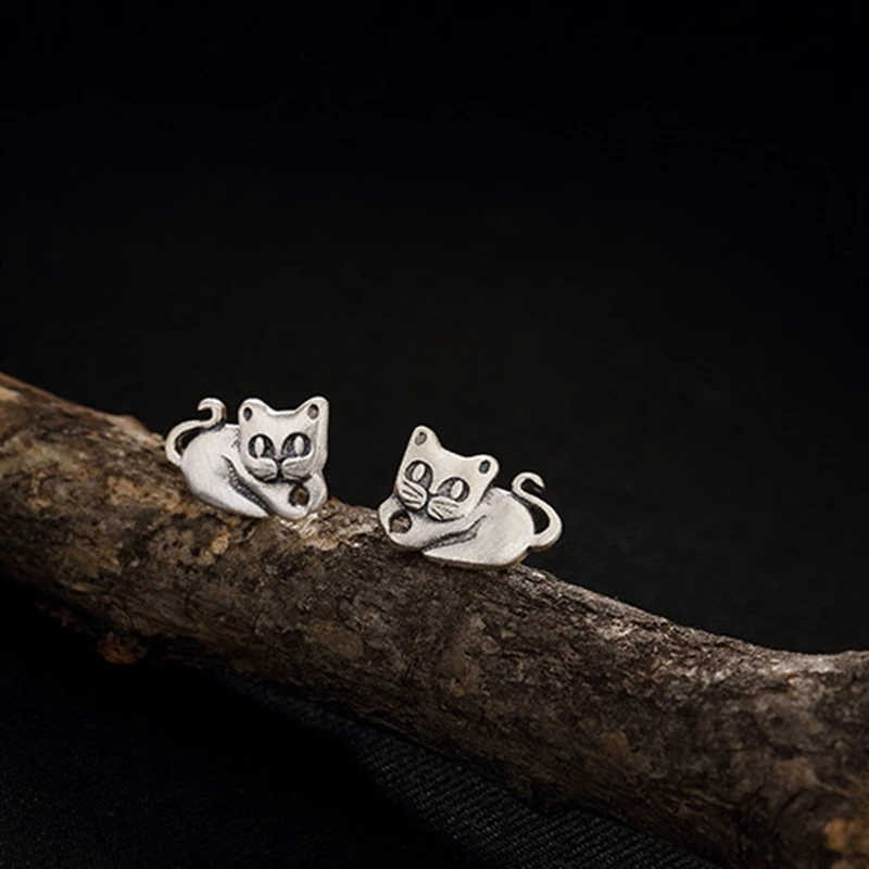 Серьги-гвоздики VOJEFEN Cat для женщин и девочек, 925 пробы, серебряные мини-серьги с котами, гипоаллергенные ювелирные изделия