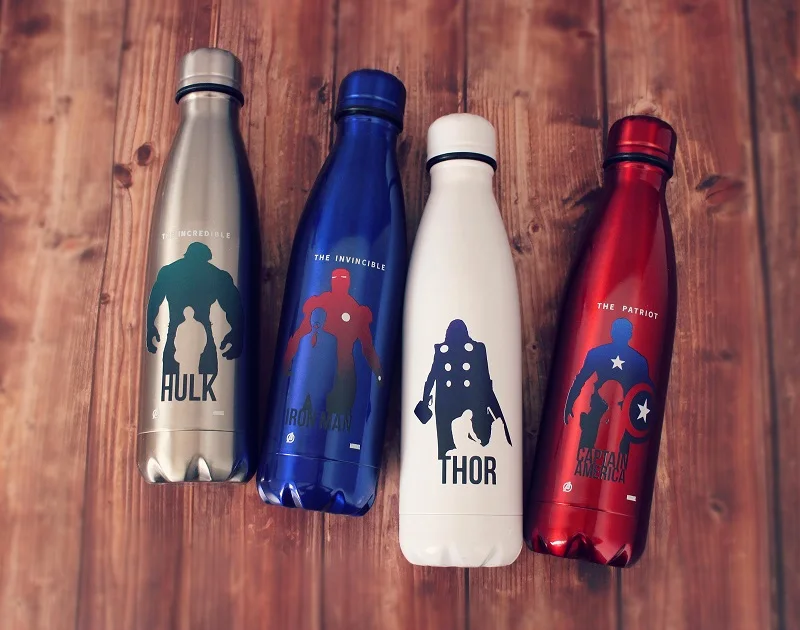 Персонализированное название бутылки для воды из нержавеющей стали супер герой Мститель термос переносной модный кружка с ремнем вакуумная фляга-термос