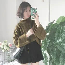 Осенне-зимний новый стильный универсальный пуловер в Корейском стиле с воротником-стойкой и однотонным льняным цветком Свободный пуловер