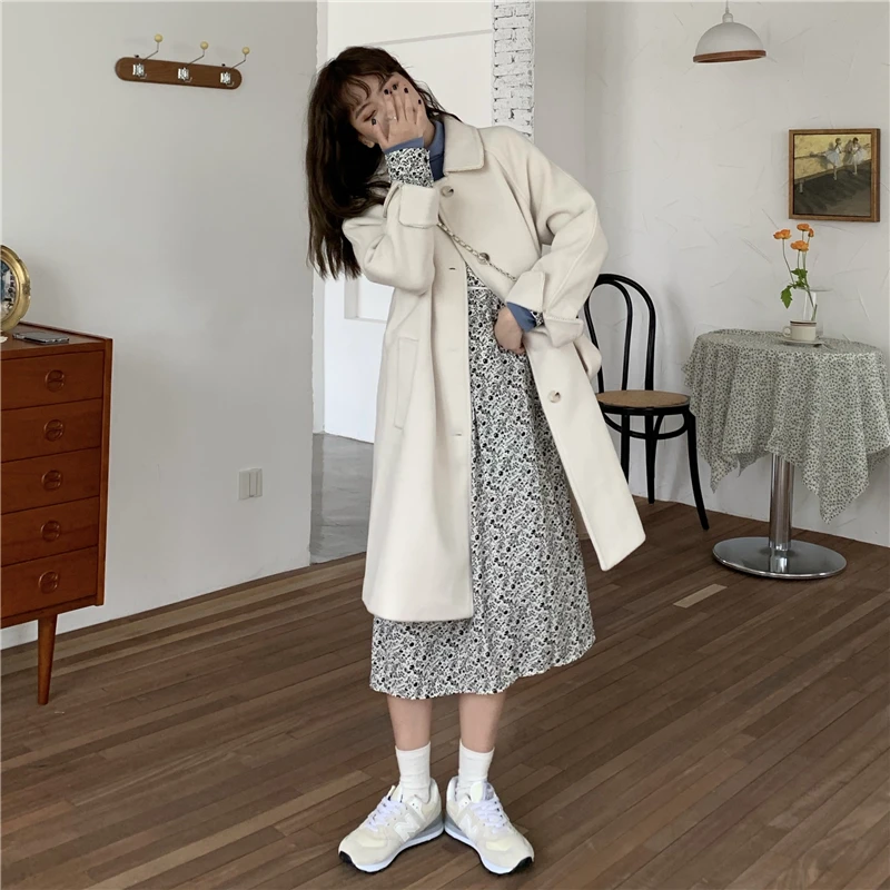 

Autumn And Winter All-match Woolen Coat 2020 French Casual Solid Color Coat Stylish And Generous Warm And Comfortable Jacket