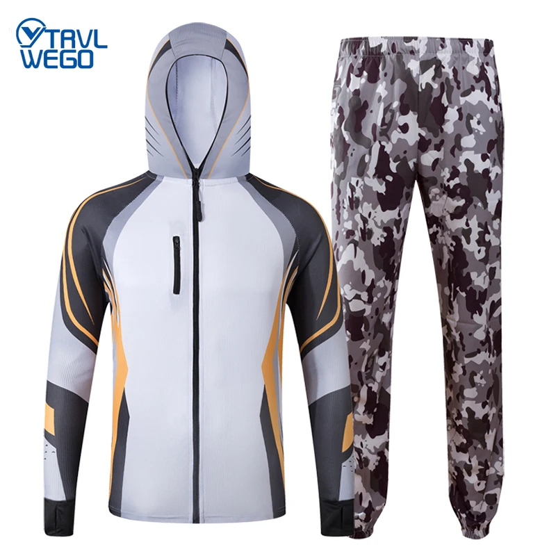

TRVLWEGO Fishing Clothing Sets Men Breathable UPF 50+ UV Protection Fishing Shirt Pants Outdoor Sportswear Suit Summer clothes
