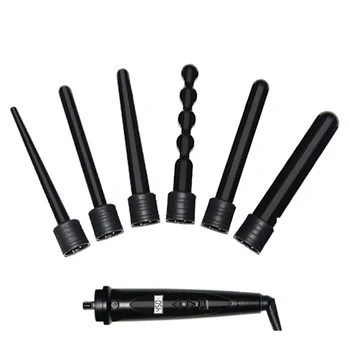 

HOT！-Multifunctional 6 in 1 Curl Bar LCD Curling Ceramic Flat Iron Straightening Machine with 6x Shape Replacement Joint US Plug