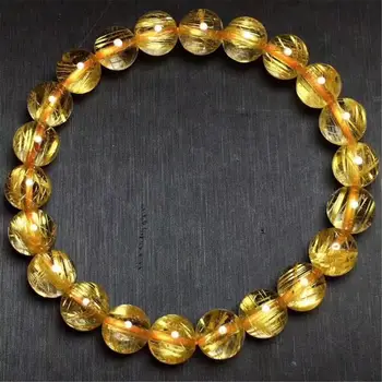 

8.5mm Top Natural Brazil Gold Rutilated Bracelet For Woman Man Crystal Titanium Round Beads Stretch Jewelry AAAAA Certificate