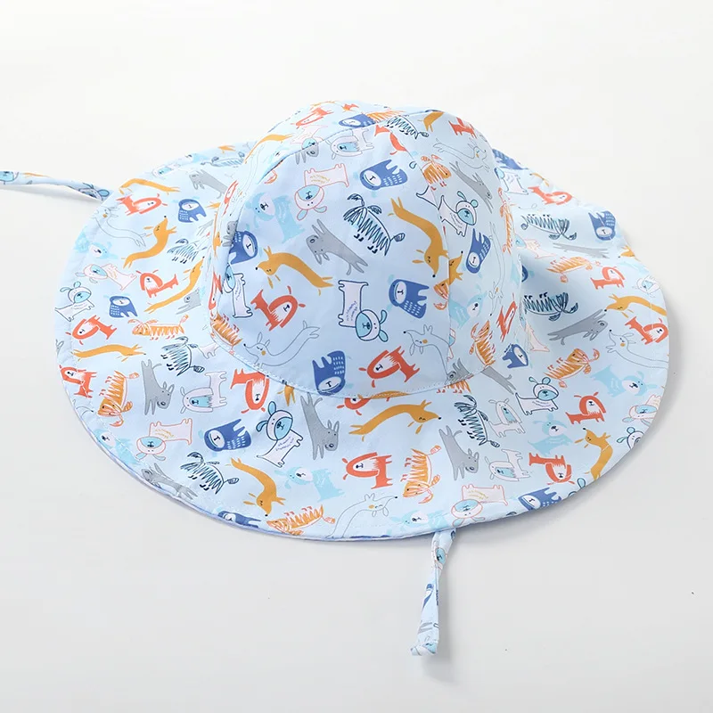 Шляпа от солнца для мальчиков, летняя шляпа с большими полями, пляжный отдых, хлопок, животные, Реверсивные аксессуары для наружной рыбалки - Цвет: Синий