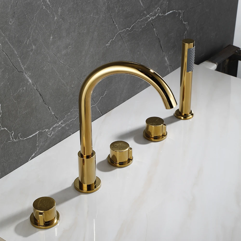 Becola 5PCS Gold/Chrome Bathtub Faucet Bathroom Extra Long Water Pipe Bathroom Tap Washbasin Faucet Black With Hand Shower 6