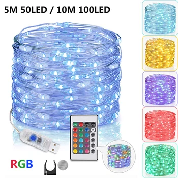 

LEADLY USB LED Copper String Lights Flash Fairy Garland Remote Control String For New Year Christmas Outdoor Wedding Home Decor
