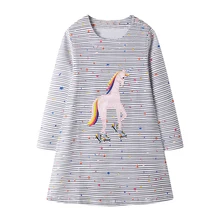 Jumping Meter платье с единорогом осенне-зимнее платье с аппликацией животных для маленьких девочек одежда для малышей хлопковая детская одежда платье принцессы