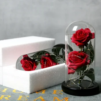 

Eternal Flower Rose In Flask Wedding Decoration Artificial Flowers In Glass Cover For Valentine's Day Gifts