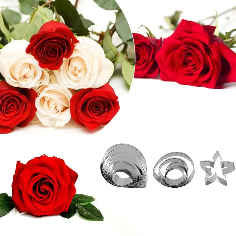 11pcs Gum Paste Flower Mold Austin Rose Petal Calyx Leaf Cutter Sugar Craft Set