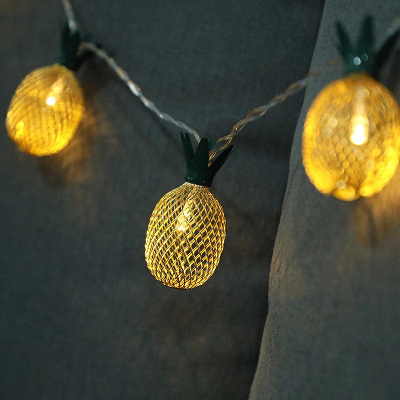 LED 1.5M10Lamp Iron Retro Pineapple Light Christmas Lantern Festival Light Strings Bedroom  Courtyard Decorative Light Battery