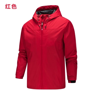 Красный Homme jacket men new coats plus size S-5XL solid color hooded Thin windbreaker jacket windproof and waterproof outdoor men - Цвет: Красный
