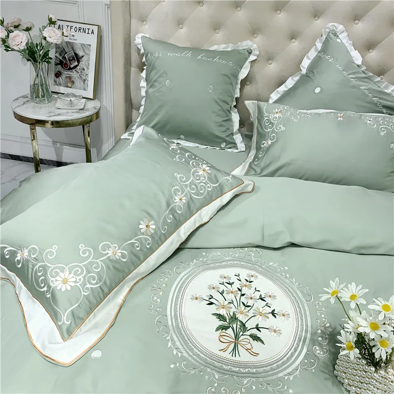 Розовый, зеленый, желтый, Elegnt Для женщин пододеяльник набор queen King size 4/6 шт. Fgyptian хлопковое, с изoбрaжeниeм цвeтoв, Постельное белье простыня, наволочки для подушек