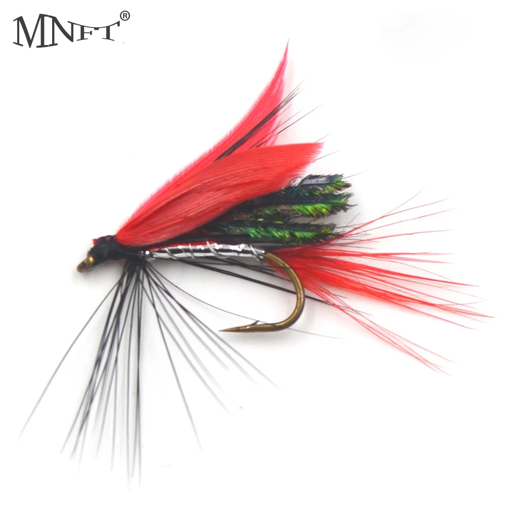 MNFT 10PCS 10# Realistic Red Feather Peacock Wing Fly Fishing Trout Lures  Artificial Insect Bait Dry Hook Fly Lures Tackle - AliExpress