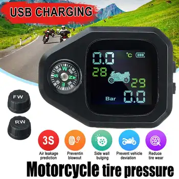 

USB Charging Motorcycle TPMS Motor Tire Pressure Tyre Temperature Monitoring Alarm System with 2 External Sensors