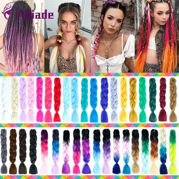 

AILIADE 24 Inch 100g Braiding Hair Extensions Jumbo Braids Synthetic Hair Style Pure Pink Blonde Blue Green