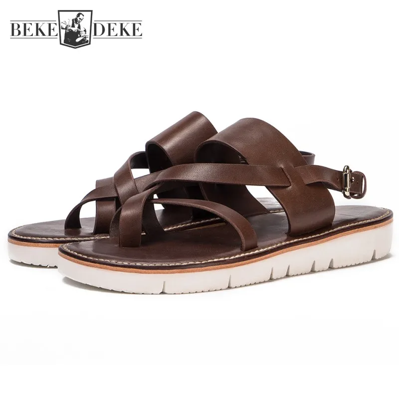 Handmade Summer Footwear Beach Shoes Men Vintage Genuine Leather