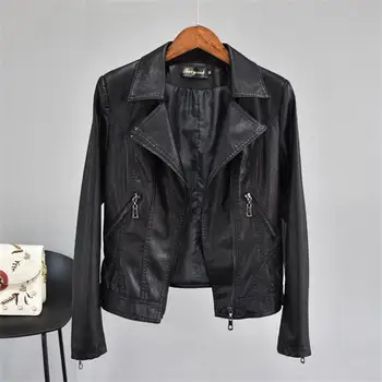 

2020 spring and autumn fashion leather jacket collar short paragraph long-sleeved Western style black leather jacket tide