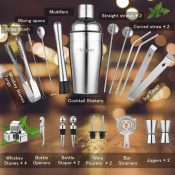 

22X Cocktail Set Boston Shaker Making Kit Gift Stainless Mixer Making HQ Home Garden Supplies