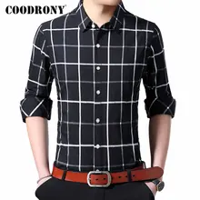Бренд COODRONY, Мужская Уличная рубашка, модная клетчатая деловая Повседневная рубашка, осенняя рубашка с длинным рукавом, Мужской Топ, Camisa Masculina 96088