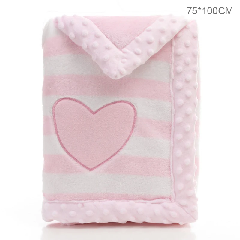 75X100cm pink heart Зимнее теплое детское одеяло с героями мультфильмов; детское плотное Фланелевое Пеленальное Одеяло-конверт для коляски; одеяло для новорожденных; детское постельное белье; s - Цвет: 75X100cm pink heart