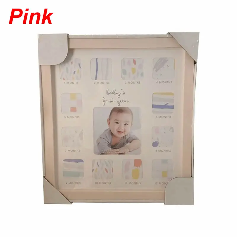 Pink Ребенок 12 месяцев память фоторамка Многофункциональный настенный подвесной орнамент Размер: app.31 x 34 см - Цвет: Pink