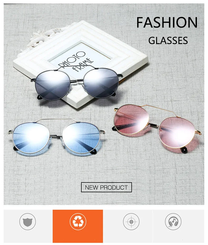 Women The round box sunglasses brand designer retro dazzle Marine film metal glasses women's fashion sunglasses